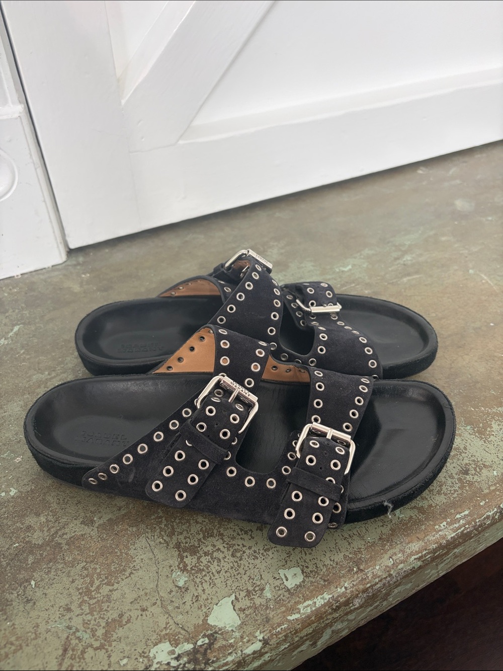 Isabel Marant Black Grommet Buckle Slide Sandals